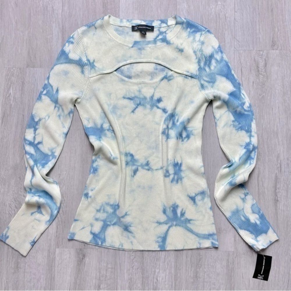 INC Tie Dye Top XS NWT Ribbed Long Sleeve Chest Cut Out